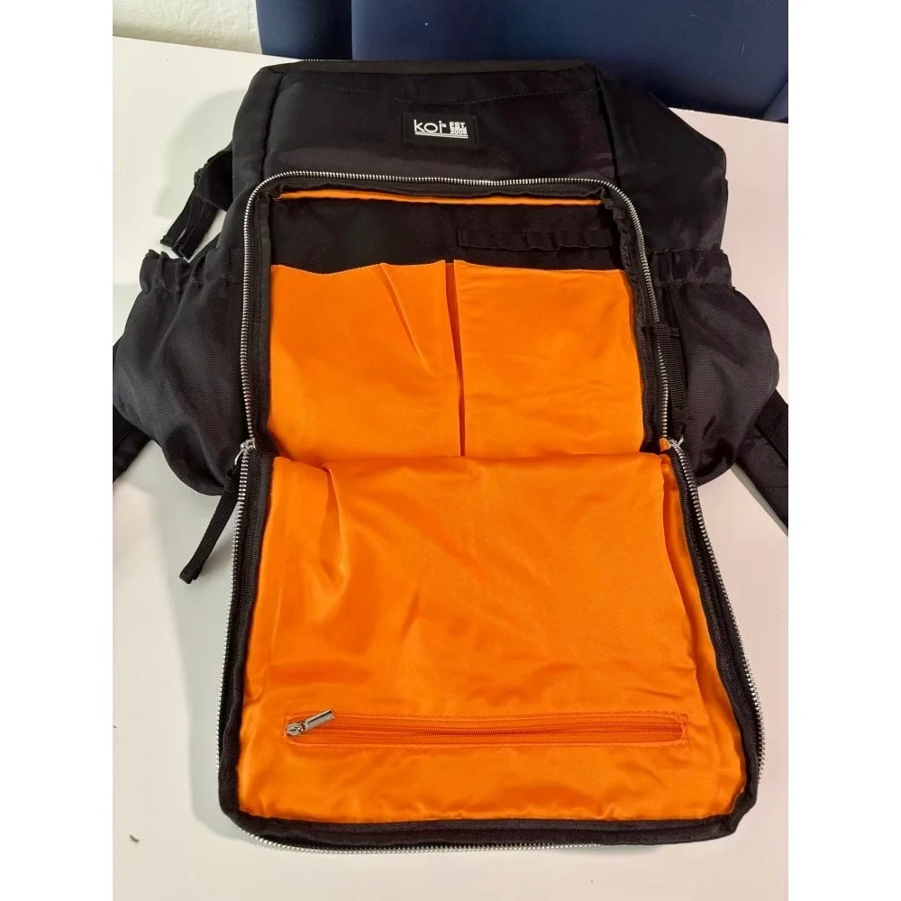 Koi Design A184 Backpack Black Orange Lining Medical Utility Bag Travel Gorpcore